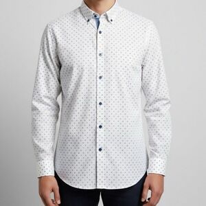 MICHAEL STRAHAN Modern Fit Men's White Geometric Print Button Down Shirt XL